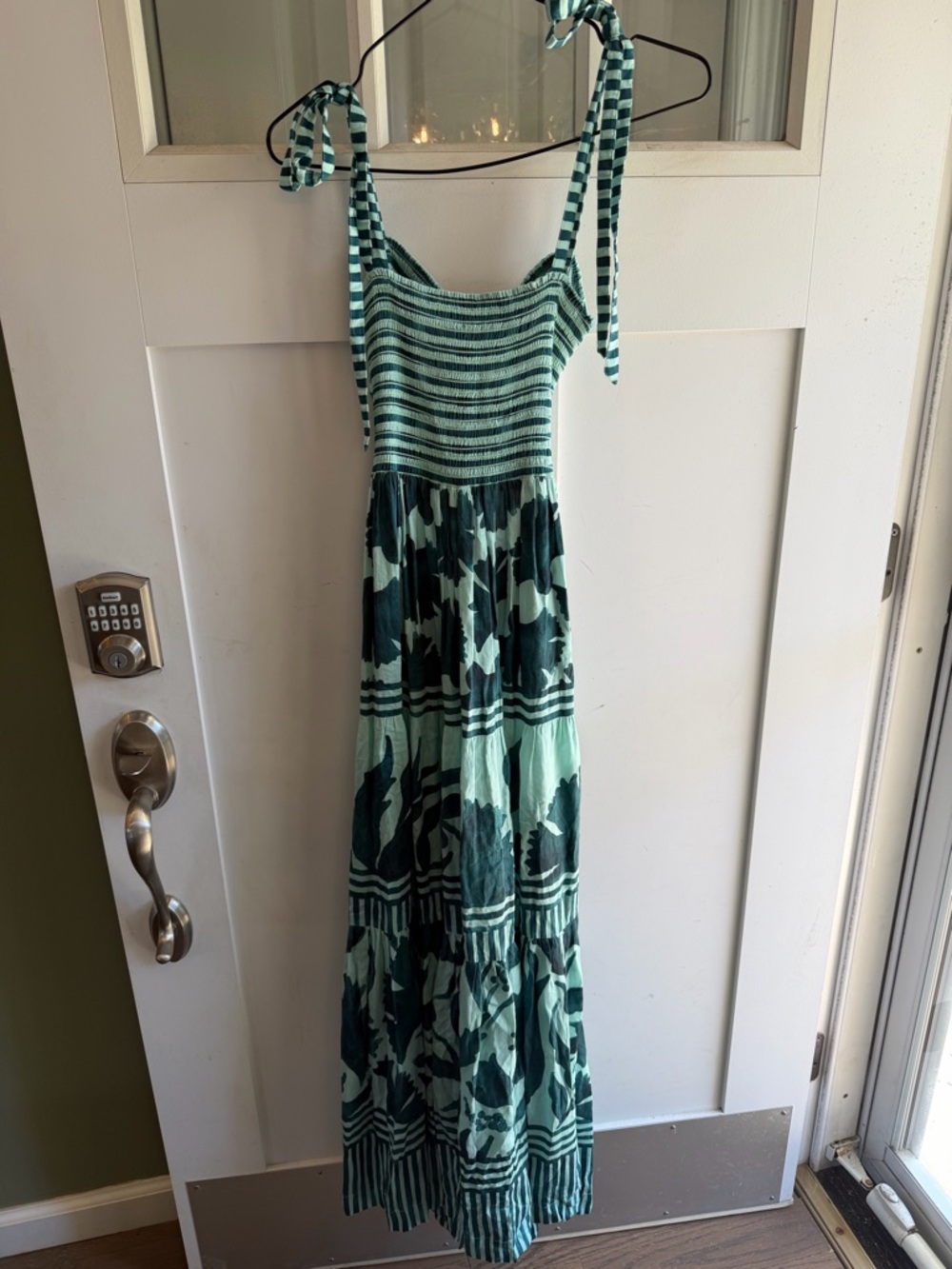 Striped Tie-Shoulder Maxi Dress in Mint & Teal